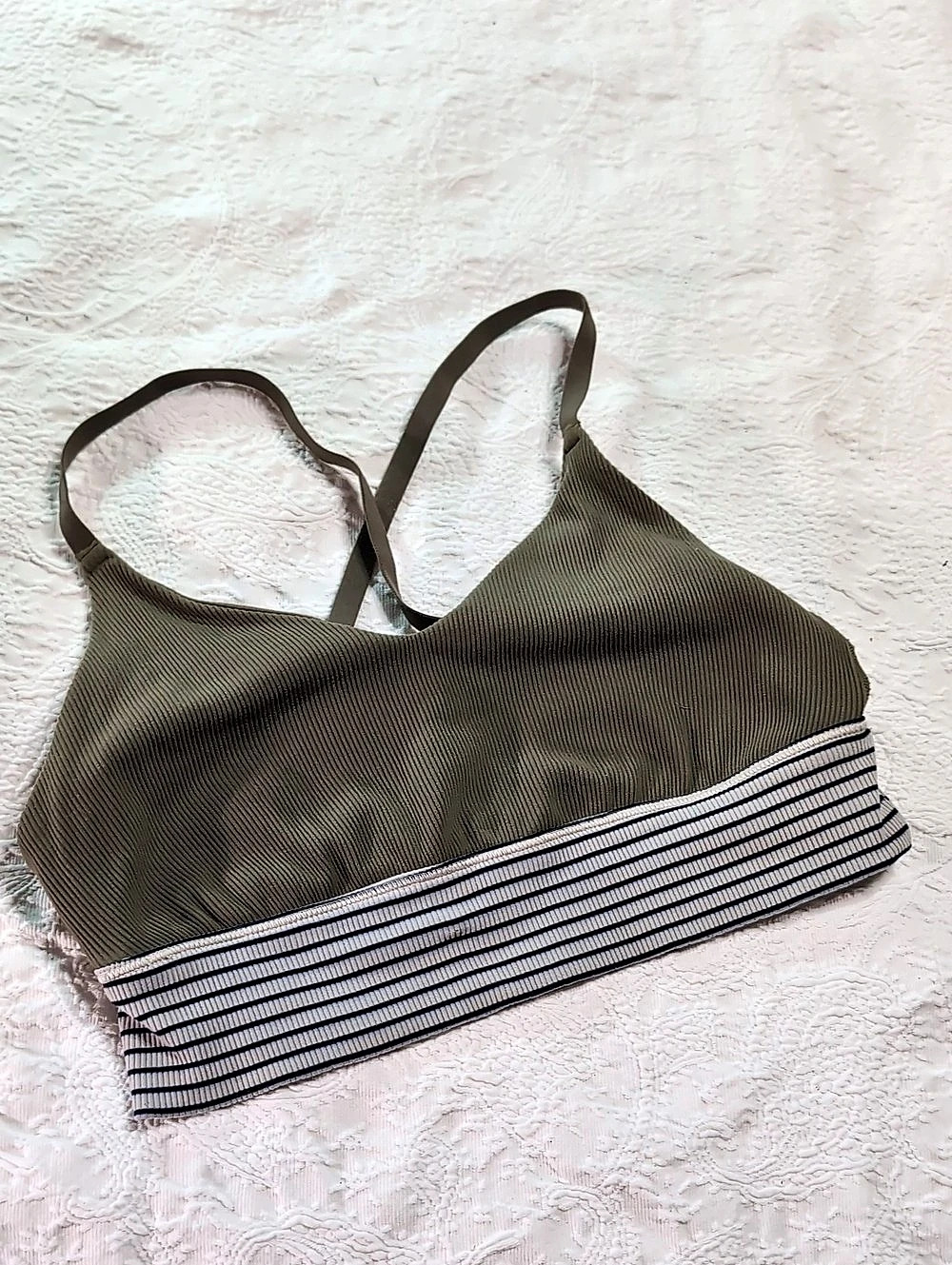 Offline by Aerie Striped Bra Top in Green & White Size Large